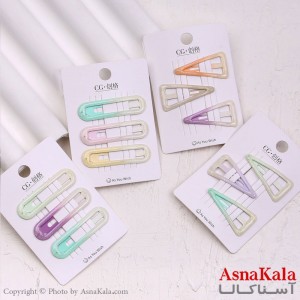 گیره مو تق تقی کارتی مدل آبرنگی براق مجموعه 3عددی کد HAIR13593W