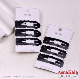 گیره مو تق تقی کارتی مدل فلزی مشکی مجموعه 3عددی کد HAIR13605W