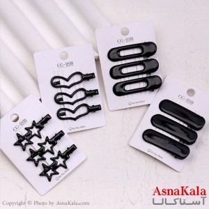 گیره مو زنانه انبری کارتی پینترستی مشکی براق مجموعه 3عددی کد HAIR13606W