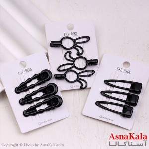 گیره مو زنانه انبری کارتی پینترستی مشکی براق مجموعه 3عددی کد HAIR13607W
