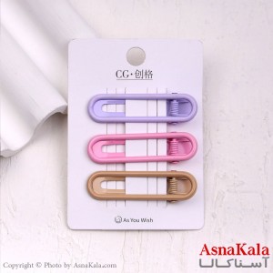 گیره مو زنانه انبری کارتی پینترستی رنگی بیضی مجموعه 3عددی کد HAIR13610W