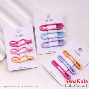 گیره مو زنانه انبری کارتی پینترستی براق رنگی مجموعه 3عددی کد HAIR13630W