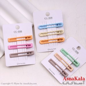 گیره مو زنانه انبری کارتی پینترستی براق مستطیل مجموعه 3عددی کد HAIR13635W