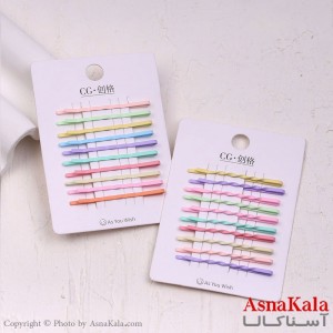 پنس مو زنانه کارتی پینترستی خطی رنگی رنگی مجموعه 10عددی کد HAIR13660W