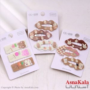 گیره مو تق تقی کارتی مدل خرسی پینترستی رنگ نود مجموعه 3عددی کد HAIR13669W