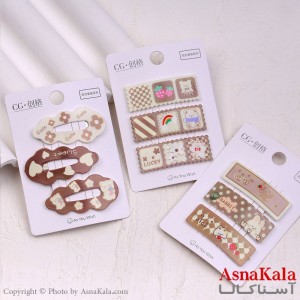 گیره مو تق تقی کارتی مدل خرسی پینترستی رنگ نود مجموعه 3عددی کد HAIR13670W