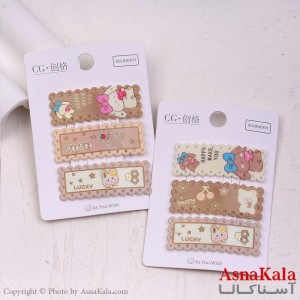 گیره مو تق تقی کارتی مدل خرسی پینترستی رنگ نود مجموعه 3عددی کد HAIR13672W