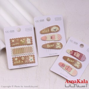 گیره مو تق تقی کارتی مدل خرسی پینترستی رنگ نود مجموعه 3عددی کد HAIR13673W