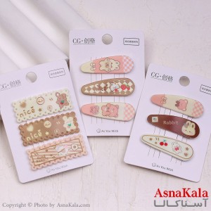 گیره مو تق تقی کارتی مدل خرسی پینترستی رنگ نود مجموعه 3عددی کد HAIR13675W