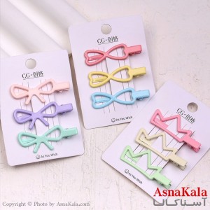 گیره مو زنانه انبری کارتی پینترستی آبنباتی مجموعه 3عددی کد HAIR13680W