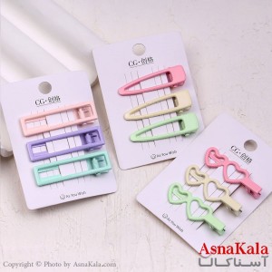 گیره مو زنانه انبری کارتی پینترستی آبنباتی مجموعه 3عددی کد HAIR13686W