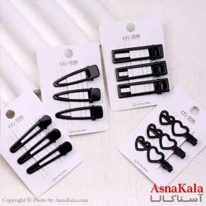 گیره مو زنانه انبری کارتی پینترستی مشکی براق مجموعه 3عددی کد HAIR13688W