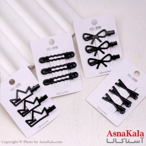 گیره مو زنانه انبری کارتی پینترستی مشکی کیوت مجموعه 3عددی کد HAIR13691W