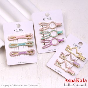 گیره مو زنانه انبری کارتی آبنبات رنگی مجموعه 3عددی کد HAIR13701W