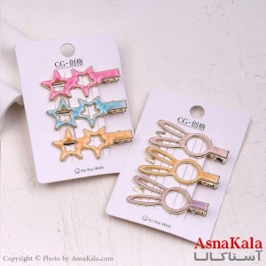 گیره مو زنانه انبری کارتی آبنبات رنگی مجموعه 3عددی کد HAIR13705W