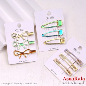 گیره مو زنانه انبری کارتی شبرنگ کیوت مجموعه 3عددی کد HAIR13708W