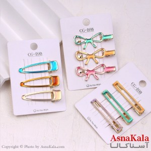 گیره مو زنانه انبری کارتی شبرنگ کیوت مجموعه 3عددی کد HAIR13709W