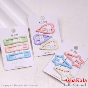 گیره مو تق تقی کارتی مینیمال مجموعه 3عددی کد HAIR13732W