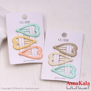 گیره مو تق تقی کارتی مینیمال قلبی مجموعه 3عددی کد HAIR13736W