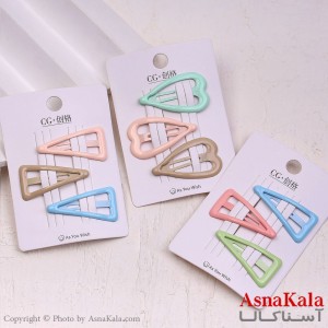 گیره مو تق تقی کارتی مینیمال قلب و مثلث مجموعه 3عددی کد HAIR13737W