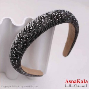 تل مو زنانه مجلسی نگین سیاه و سفید کد HAIR13745W