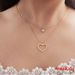 گردنبند دولاین دخترانه استیل 316 مدل قلب و تک نگین کد GNB16776W