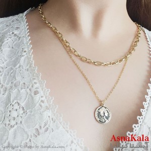 گردنبند کره ای دولاین زنانه استیل 316 مدل الیزابت  طلایی  کد GNB16782W