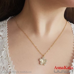 گردنبند کره ای زنانه استیل 316 مدل گل نگیندار طلایی کد GNB16785W