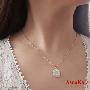 گردنبند کره ای زنانه استیل 316 مدل گربه صدفی طلایی کد GNB16790W