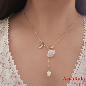 گردنبند کره ای زنانه استیل 316 مدل گل آویزدار صدفی طلایی کد GNB16791W