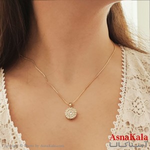 گردنبند کره ای  زنانه استیل 316 مدل اسپینر فول نگین طلایی کد GNB16792W