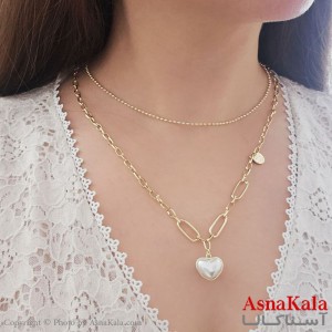 گردنبند دولاین کره ای زنانه استیل 316 مدل قلب صدفی طلایی کد GNB16794W