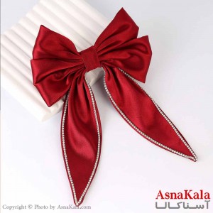گیره مو زنانه مدل پاپیون فرانسوی ساتن نگینی رنگ قرمز کد HAIR13784W