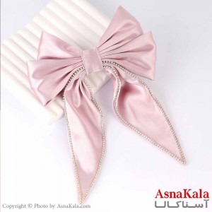 گیره مو زنانه مدل پاپیون فرانسوی ساتن نگینی رنگ صورتی کد HAIR13785W
