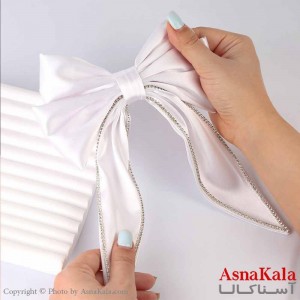 گیره مو زنانه مدل پاپیون فرانسوی ساتن نگینی رنگ سفید کد HAIR13786W