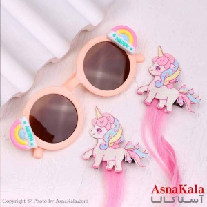 گیره مو دخترونه ریسه ای رنگی و عینک فانتزی مدل تک شاخ کد HAIR13814W