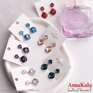 گوشواره آویز زنانه مدل نگین گرد استیل 316 کد GSH15593W