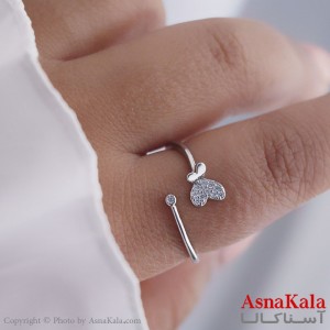 انگشتر زنانه استیل مدل دولاین پروانه نقره ای کد ANG19505W
