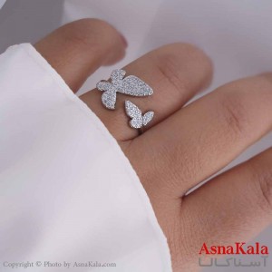 انگشتر زنانه استیل مدل پروانه مینیمال نقره ای کد ANG19549W