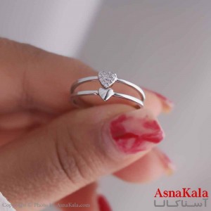 انگشتر زنانه استیل مدل دو لاین قلب نگینی نقره ای کد ANG19551W