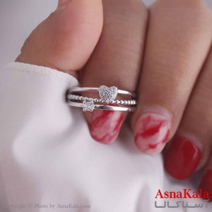 انگشتر زنانه استیل مدل قلب ترکیبی نقره ای کد ANG19557W