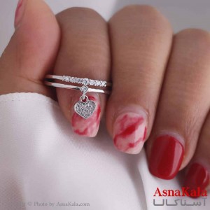 انگشتر زنانه استیل آویز نگین قلب نقره ای کد ANG19560W