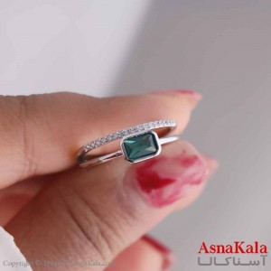 انگشتر زنانه استیل نگین سبز ترکیبی نقره ای کد ANG19563W