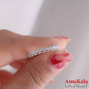 انگشتر زنانه استیل نگین سفید ریز نقره ای کد ANG19565W