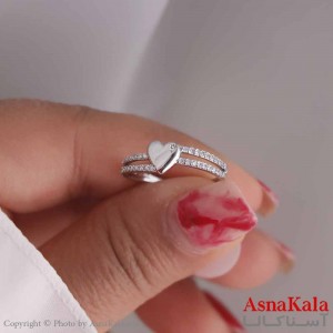 انگشتر زنانه استیل مدل دولاین نگین قلبی  نقره ای کد ANG19569W