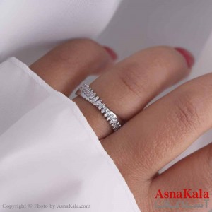انگشتر زنانه استیل مدل  مینی برگ نگینی  نقره ای کد ANG19570W