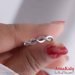 انگشتر زنانه استیل مدل  زنجیره نگینی نقره ای کد ANG19571W