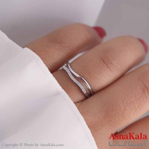 انگشتر زنانه استیل مدل  ترکیبی هلالی  نقره ای کد ANG19576W