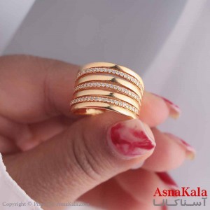 انگشتر زنانه استیل مدل  چند لاین طلایی کد ANG19578W