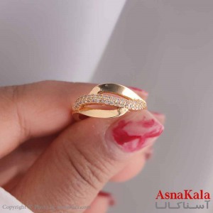 انگشتر زنانه استیل مدل  هلالی نگین طلایی کد ANG19579W